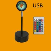 Upgrade Rainbow Sunset Projector Lamp Atmosphere Light Home Coffee Shop Background Wall Decoration Remote Control Sunset Lamps (Option: Remote control-12W-USB)